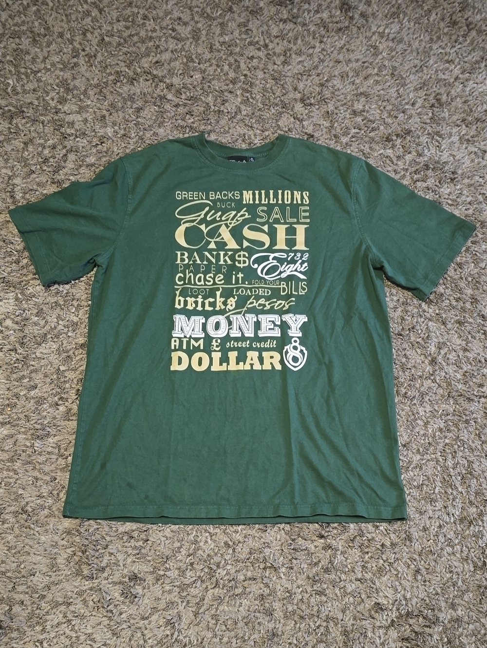 Men's Dark Green Graphic Cash-Print Short Sleeve Tee
